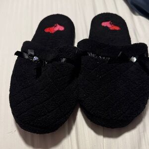Black Slippers with Heart Embroidery